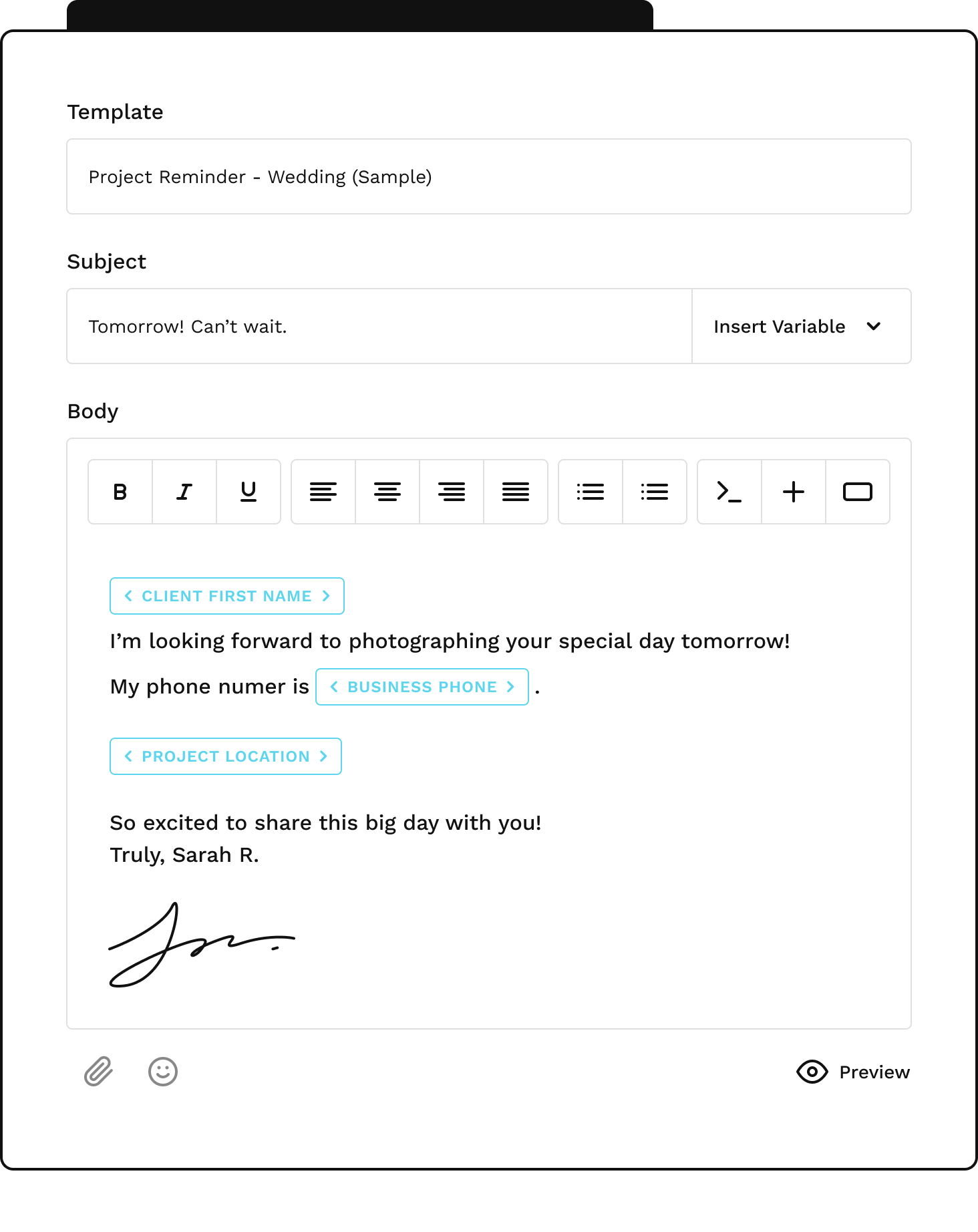 Emails to booking form desktop screen